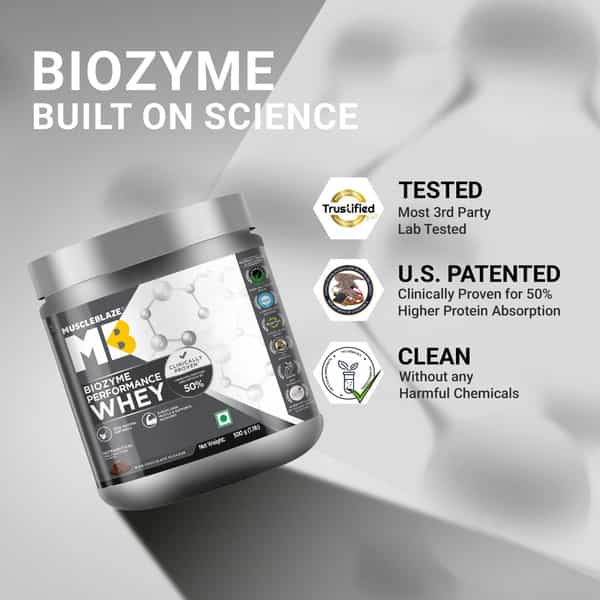 Muscleblaze Biozyme Performance Whey Protein Powder | Rich Chocolate | 500G | 25G Protein Per Scoop