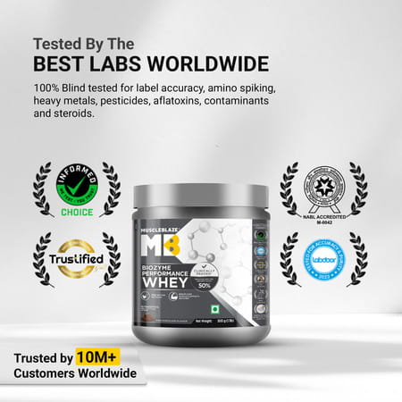 Muscleblaze Biozyme Performance Whey Protein Powder | Rich Chocolate | 500G | 25G Protein Per Scoop