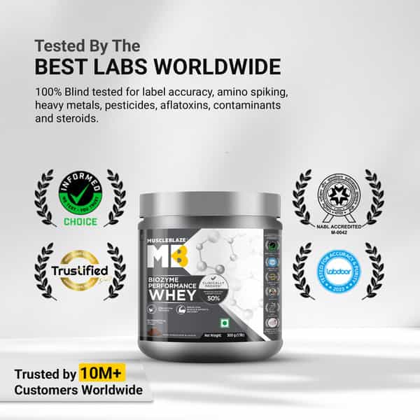 Muscleblaze Biozyme Performance Whey Protein Powder | Rich Chocolate | 500G | 25G Protein Per Scoop