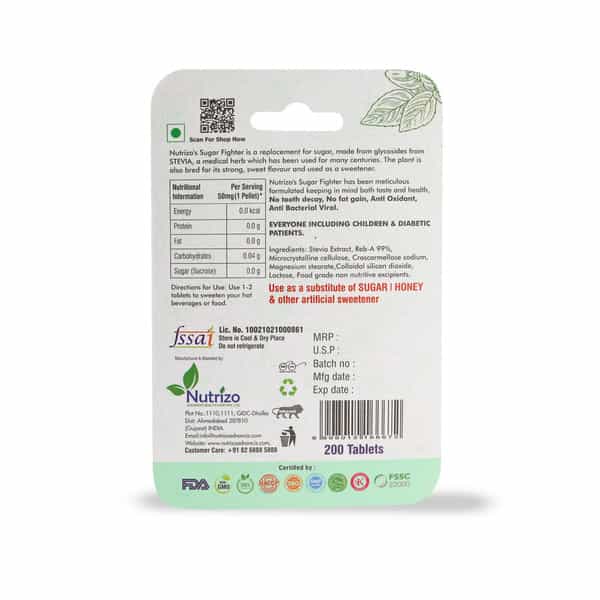 Sugar Fighter Stevia Tablets - Zero Calories & Fat Free - Natural Stevia - 200 Tablets (Pack Of 3)