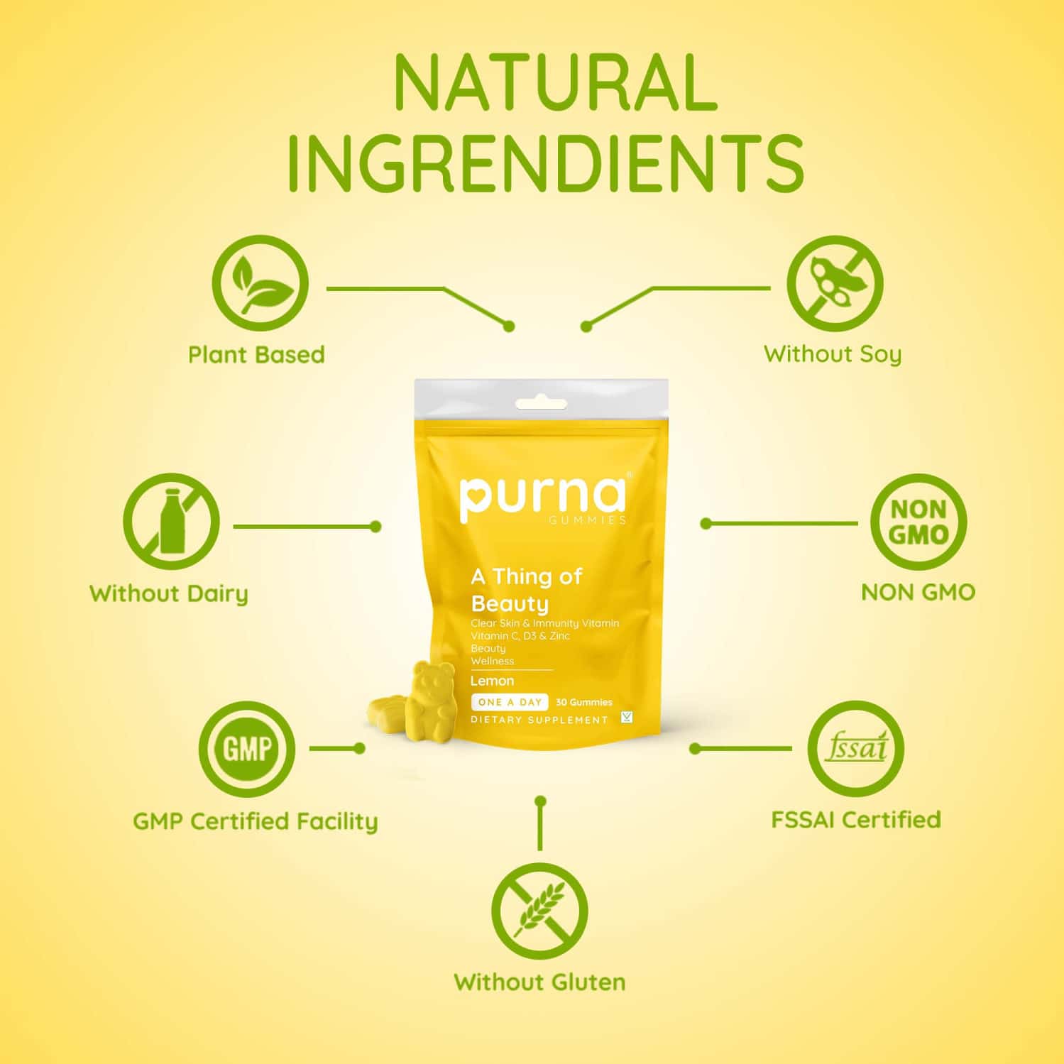 Buy PURNA GUMMIES IMMUNITY AND BRIGHT SKIN VITAMIN C LEMON GUMMIES FOR
