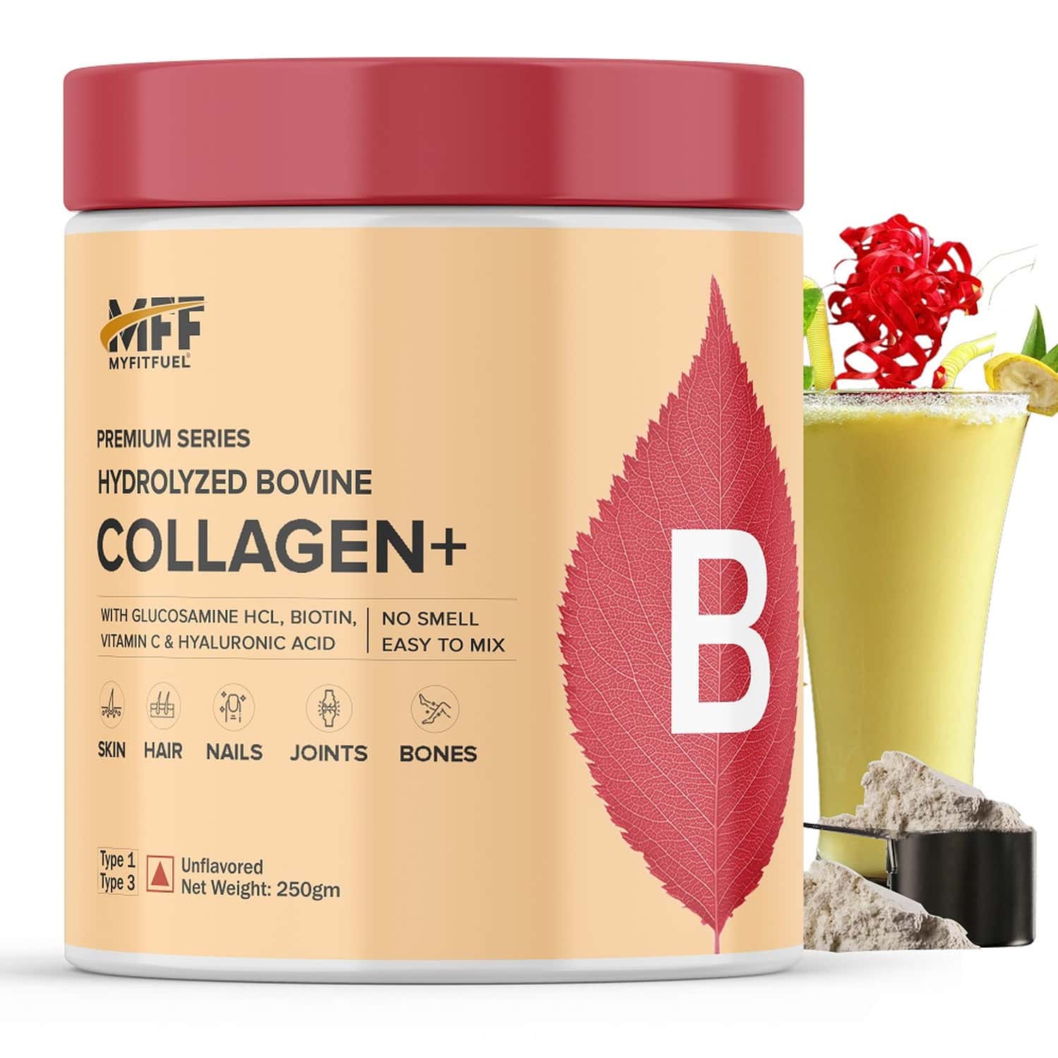 Myfitfuel Hydrolyzed Bovine Collagen + Glucosamine, Hyaluronic, Biotin, Vitamin C (250g, Unflavored)