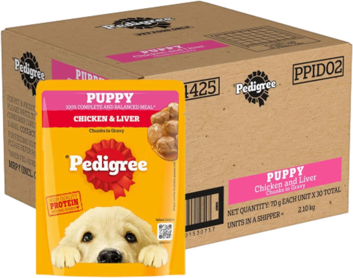Pedigree Puppy Wet Dog Food | Chicken Chunks In Gravy | 70 G (pack Of 30)