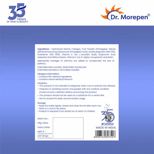 Dr. Morepen Skin Collagen Protein Powder | Pineapple Flavour | 250G