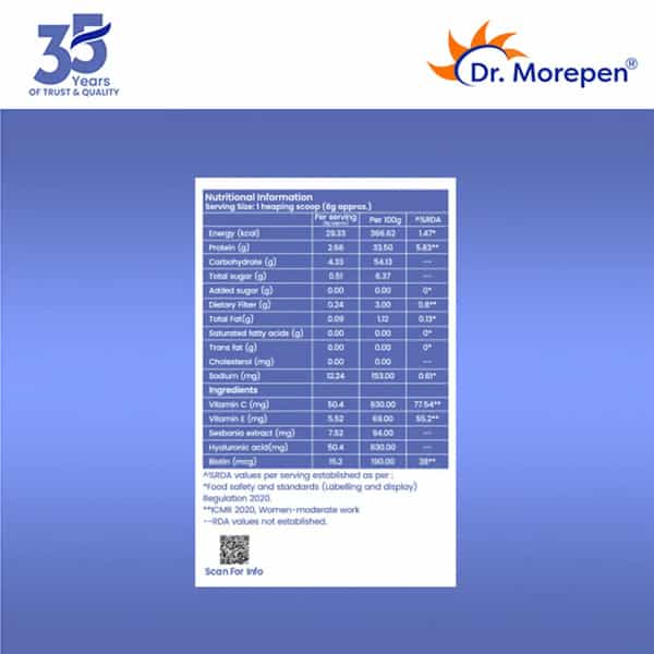 Dr. Morepen Skin Collagen Protein Powder | Pineapple Flavour | 250G