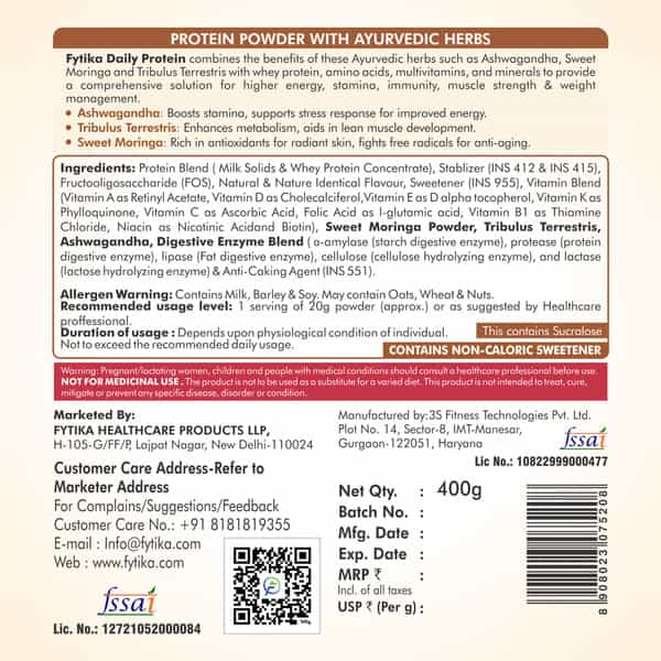 Fytika Daily Protien Powder-Vanila Flavor 400Gm
