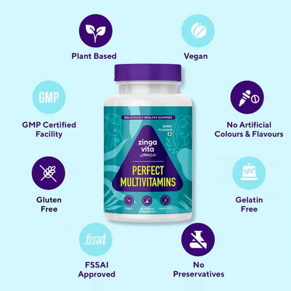 Zingavita Hair Skin Nail Multivitamin For Women With Biotin Vitamin 30 Gummies