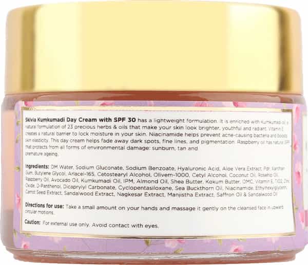 Skivia Kumkumadi Day Cream With Spf-30 With Raspberry Oil & Vitamin E - 50G|Helps Fade Dark Spots