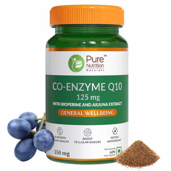 Pure Nutrition Co-Enzyme Q10 (125 Mg) | For Cellular Growth And Energy | 60 Veg Capsules