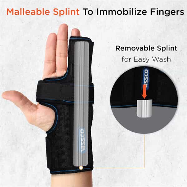Vissco Boxer's Support Brace | Detachable Splints For Finger Fracture | Trigger Finger - Black