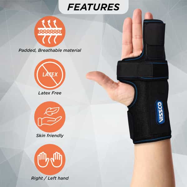 Vissco Boxer's Support Brace | Detachable Splints For Finger Fracture | Trigger Finger - Black