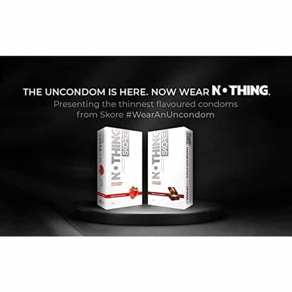 Skore Nothing Thinnest Pleasure Condoms|Chocolate & Strawberry Flavours|Disposal Pouches|2X10 Pcs