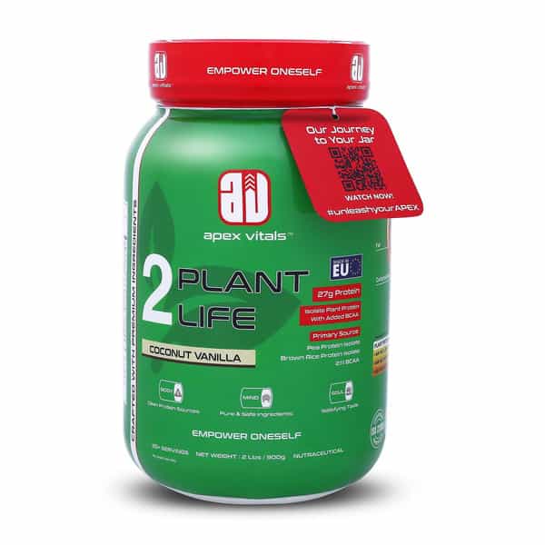 Apex Vitals Plant Protein Powder For Men & Women| Organic Pea & Brown Rice Coconut Vanilla- 2Lbs
