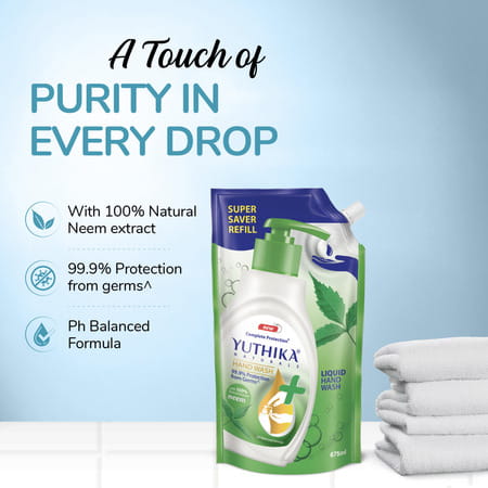Yuthika Liquid Hand Wash Refill Pack | Neem | Complete Protection | Ph Balanced Formula | 675ml