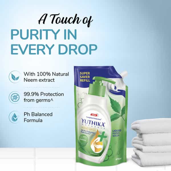 Yuthika Liquid Hand Wash Refill Pack | Neem | Complete Protection | Ph Balanced Formula | 675Ml