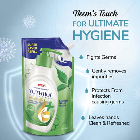 Yuthika Liquid Hand Wash Refill Pack | Neem | Complete Protection | Ph Balanced Formula | 675ml