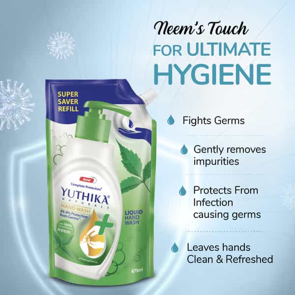 Yuthika Liquid Hand Wash Refill Pack | Neem | Complete Protection | Ph Balanced Formula | 675Ml