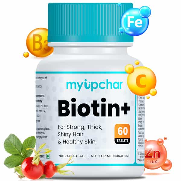 Myupchar Ayurveda Biotin + Tablet | For Strong & Thick Hair | Men & Women | 60 Veg Tablets