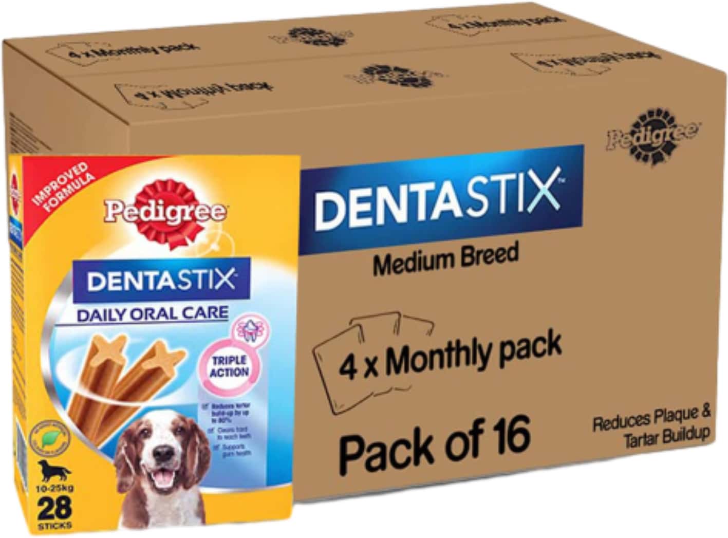 Pedigree Dentastix Oral Care Dog Treat | Adult Medium Breed (10-25 Kg) | 2.88 Kg (Pack Of 16)
