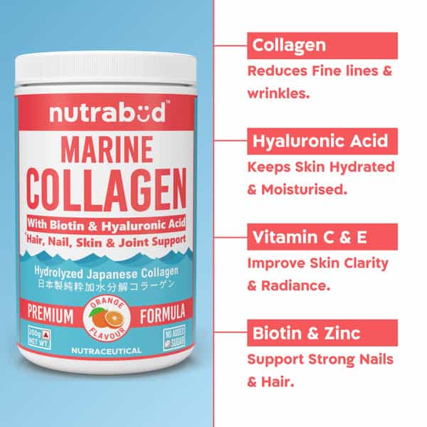 Nutrabud Marine Collagen Powder | No Added Sugar | Orange Flavor | 200G