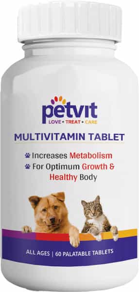 Petvit Multivitamin With 18 Ingredients For Dogs & Cats For All Age Group- 60 Chewable Tablets