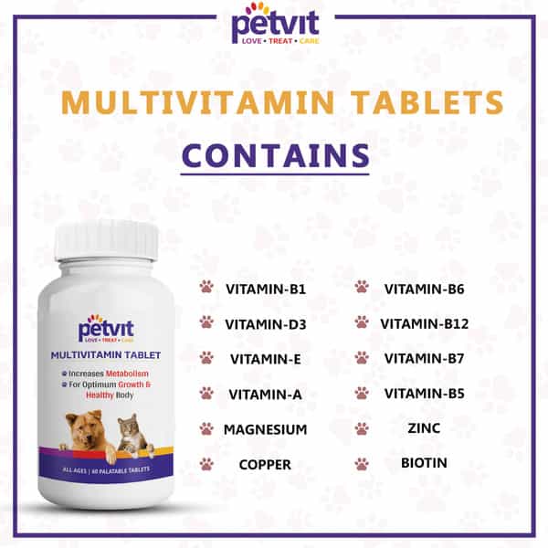 Petvit Multivitamin With 18 Ingredients For Dogs & Cats For All Age Group- 60 Chewable Tablets