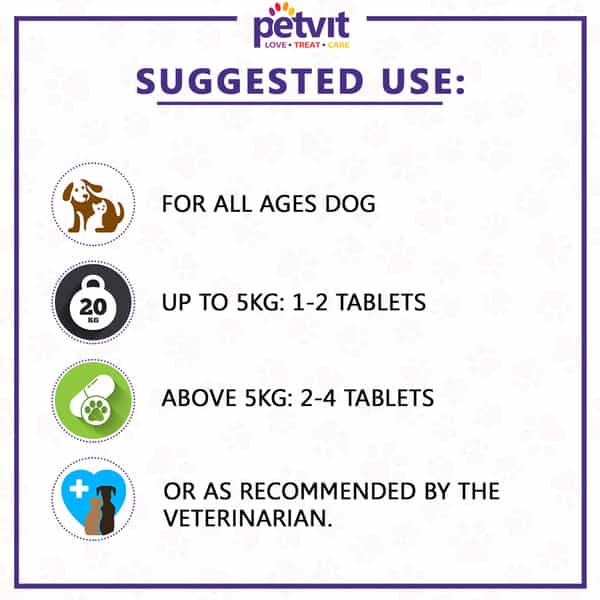 Petvit Multivitamin With 18 Ingredients For Dogs & Cats For All Age Group- 60 Chewable Tablets