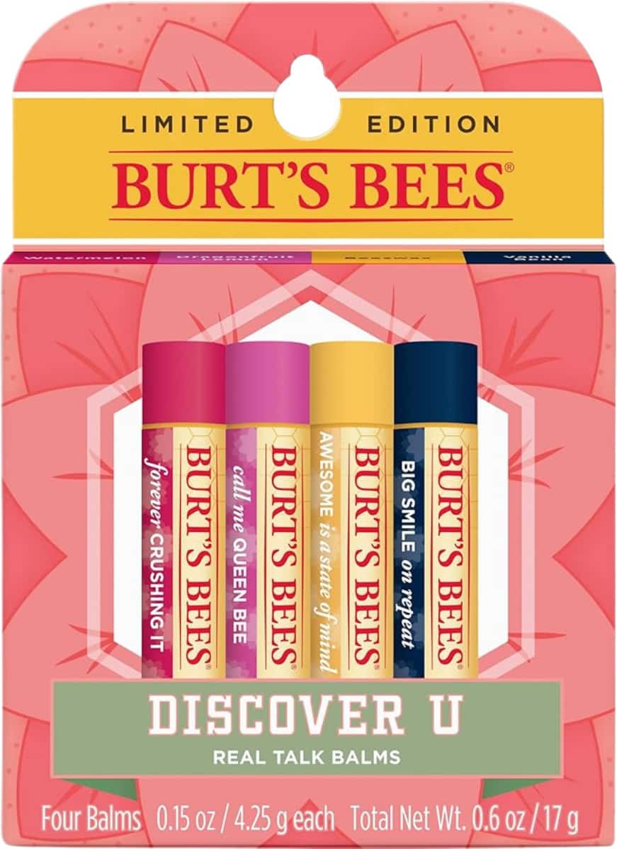 Burt'S Bees Lip Balm | Watermelon | Dragonfruit Lemon | Beeswax & Vanilla Bean | 4.25g | Pack Of 4