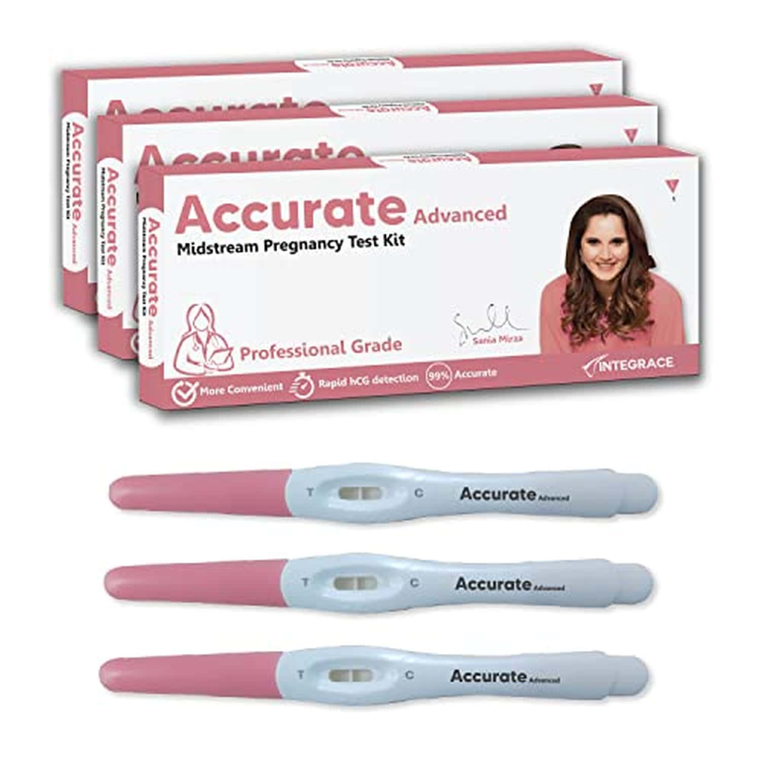 Accurate Advanced (Pack Of 3) | One Step Midstream Urine Hcg Pregnancy Test Kit Device