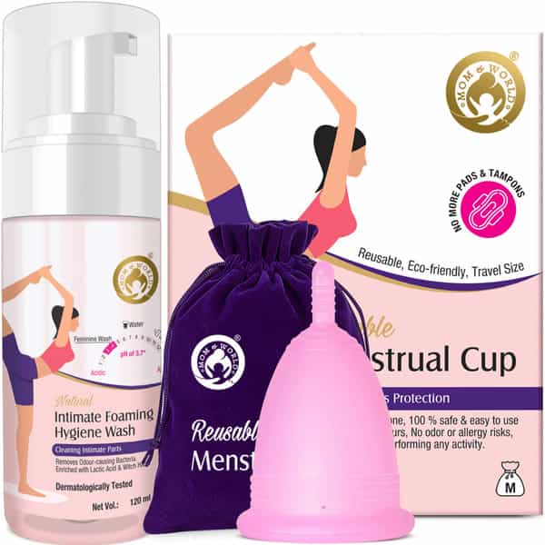 Mom & World Natural Intimate Foaming Feminine Hygiene Wash 120 Ml + Reusable Menstrual Cup (Medium)