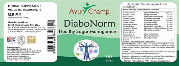 Ayur Champ Diabo Norm | Healthy Sugar Management | Herbal Supplement | 60 Tablets