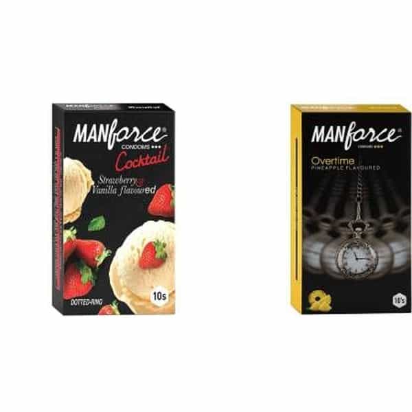 Manforce Cocktail Strawberry+Vanilla & Overtime Pineapple 3In1 Condoms(Set Of 2 20 Pcs)