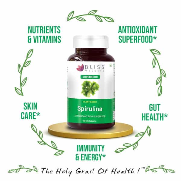 Bliss Welness Plant Based Spirulina Supplement For Immunity Booster For Men Women| 120 Veg Tablets