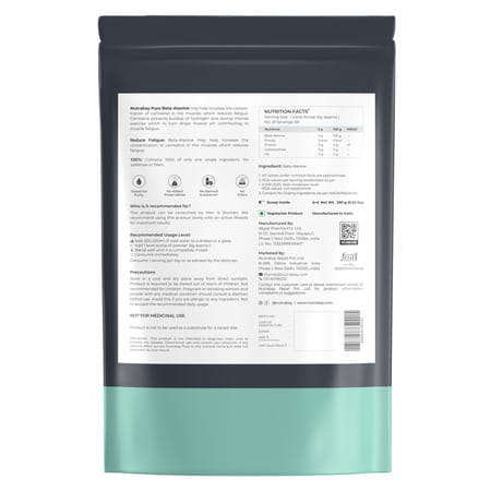 Nutrabay Pure 100% Beta Alanine Powder - 250g Unflavoured 100 Servings