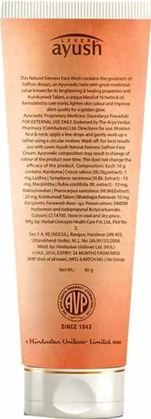 Lever Ayush Natural Fairness Saffron Face Wash-80 G
