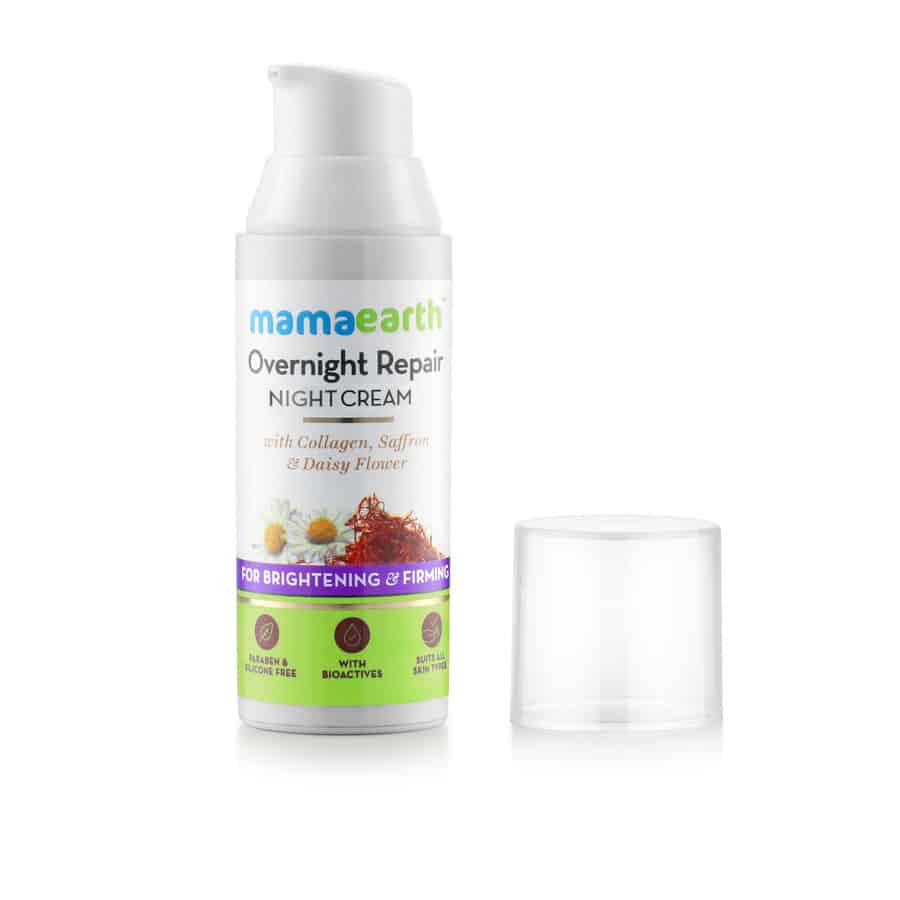 Buy Mamaearth Skin Repair Night Cream For Glowing Skin & Anti Ageing, With Collagen, Saffron mamaearth night serum