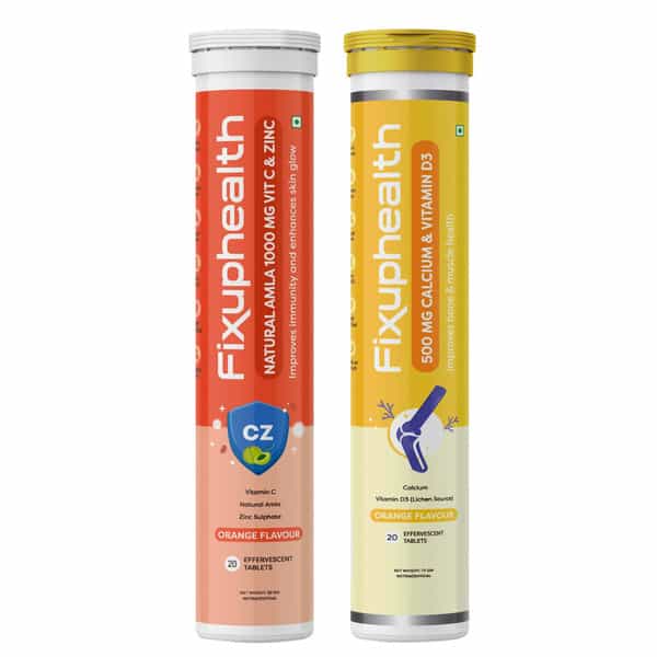Fixuphealth Natural Amla Vitamin C Zinc 20 Tab & Calcium 500Mg Vitamin D3 Strong Bone 20 Tab Combo