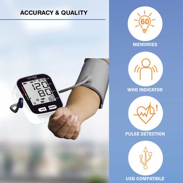 Stergic Fully Automatic Digital Blood Pressure Monitor With Intellisense Technology & Usb Cable