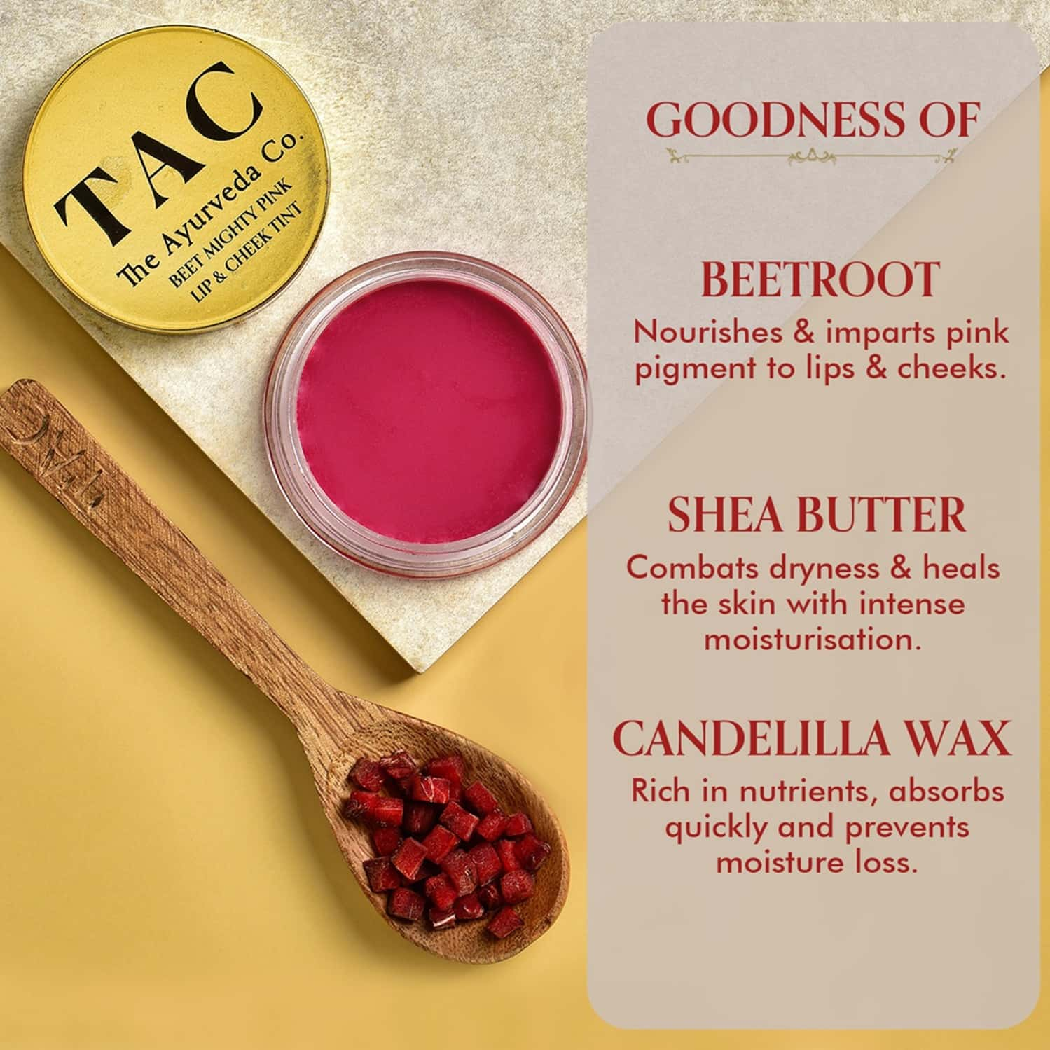 Tac - The Ayurveda Co. Lip & Cheek Tint Blush With Beetroot Cocoa Coconut & Olive Oil - 10 Gm