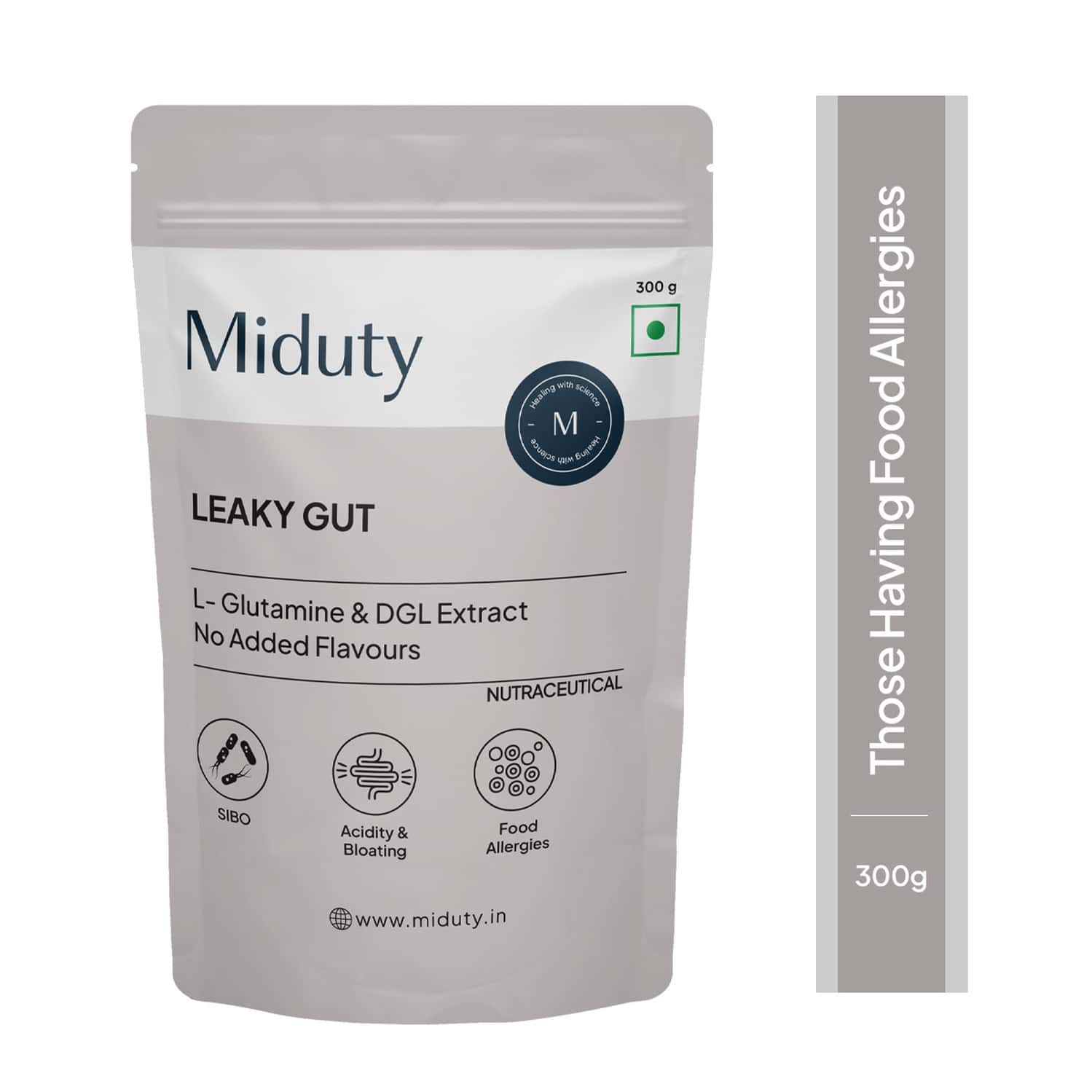 Miduty Leaky Gut Support - L-glutamine - Acidity - Bloating - Digestion - Probiotic - 300g