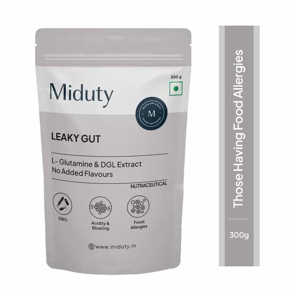 Miduty Leaky Gut Support - L-Glutamine - Acidity - Bloating - Digestion - Probiotic - 300G