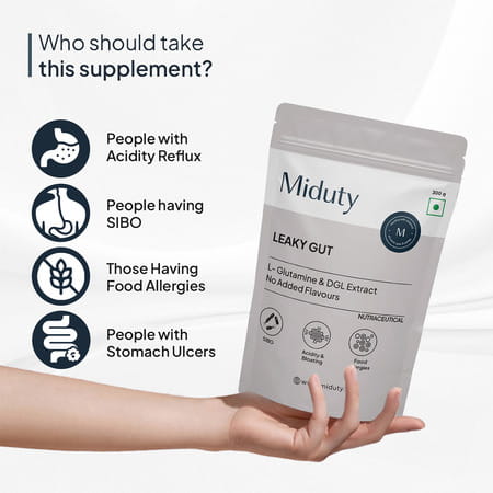 Miduty Leaky Gut Support - L-Glutamine - Acidity - Bloating - Digestion - Probiotic - 300g