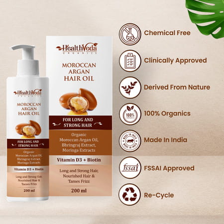 Health Veda Organics Moroccan Argan Hair Oil For Long | Strong & Shiny Hair (200 Ml)