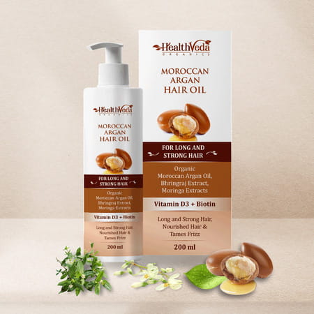 Health Veda Organics Moroccan Argan Hair Oil For Long | Strong & Shiny Hair (200 Ml)