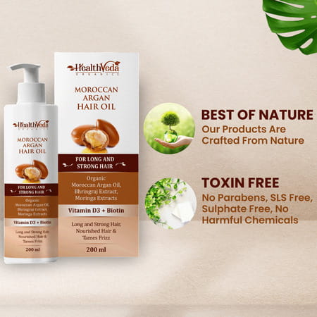 Health Veda Organics Moroccan Argan Hair Oil For Long | Strong & Shiny Hair (200 Ml)