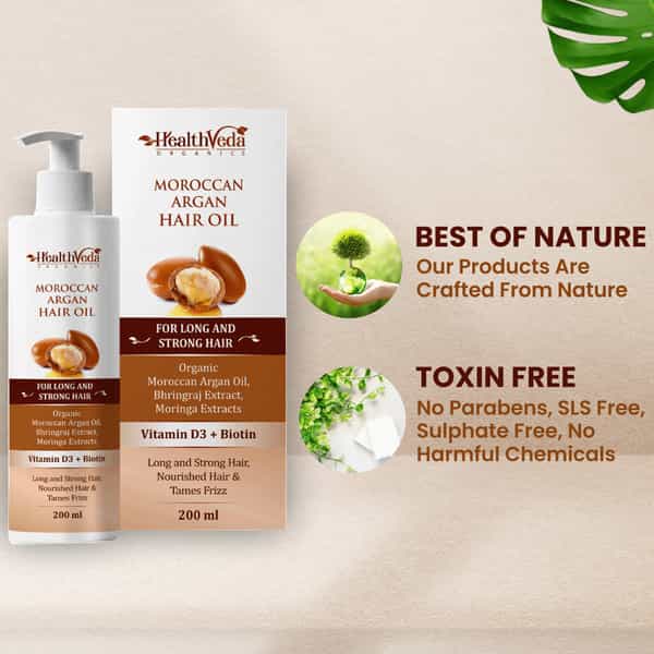 Health Veda Organics Moroccan Argan Hair Oil For Long | Strong & Shiny Hair (200 Ml)