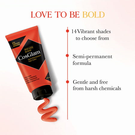 Cosglam Semi Permanent Hair Color | No Peroxide | Ammonia Free Hair Colour 33 Vibrant Orange - 120Gm