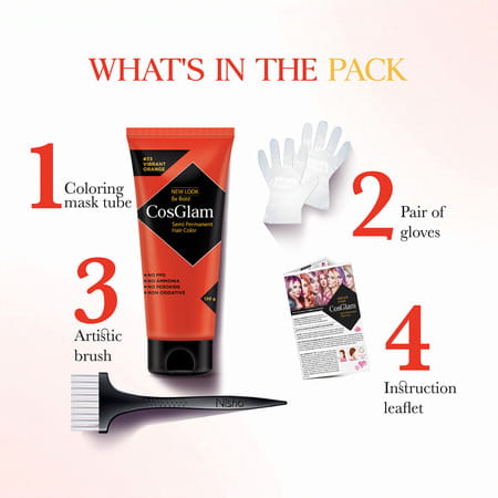 Cosglam Semi Permanent Hair Color | No Peroxide | Ammonia Free Hair Colour 33 Vibrant Orange - 120Gm