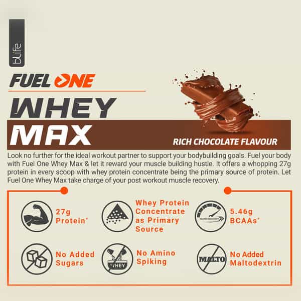 Fuelone Whey Max Protein Blend (Rich Chocolate | 500G) | 27G Protein Per Scoop