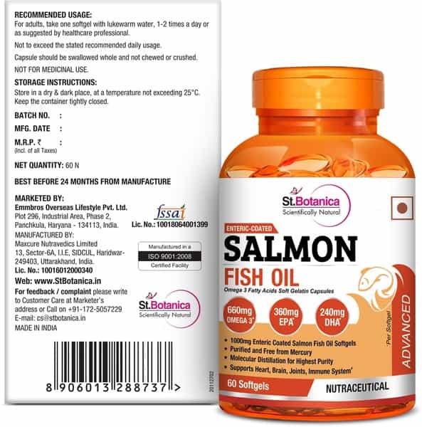 St.botanica Salmon Fish Oil 1000Mg Advanced Double Strength 660Mg Omega 3 -V60 Softgels